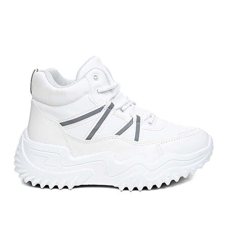 Beyaz (Flet) Poli Hafif Taban Bağcıklı Kalın Taban Kadın Bot BEYAZ