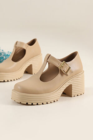 Beyaz (İzlife) Platform Topuklu Poli Taban Tokalı Günlük Kadın Ayakkabı NUT