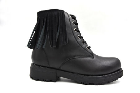 Prego Termo Kaymaz Taban Bağcıklı&Fermuarlı Kız Çocuk Kısa Püsküllü Postal Bot SİYAH