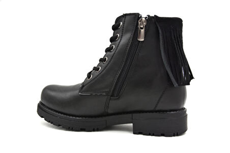 Prego Termo Kaymaz Taban Bağcıklı&Fermuarlı Kız Çocuk Kısa Püsküllü Postal Bot SİYAH