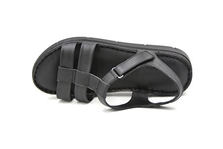 Prego (Clavi) Hakiki Hakiki Deri Poli Hafif Taban Dikişli Günlük Kadın Comfort Sandalet SİYAH