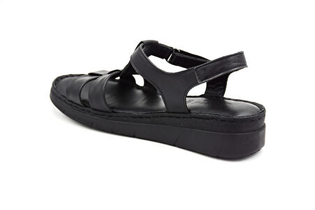 Prego (Clavi) Hakiki Hakiki Deri Poli Hafif Taban Dikişli Günlük Kadın Comfort Sandalet SİYAH