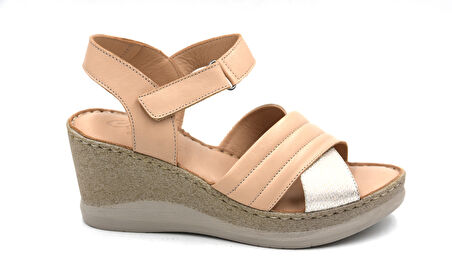 Prego (Clavi) Hakiki Hakiki Deri Poli Hafif Taban Dikişli Günlük Kadın Comfort Sandalet BEJ