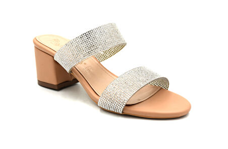 Prego Taş Bant Detaylı Topuklu Kadın Abiye Terlik NUT