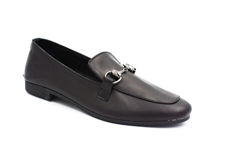 Prego (Kırcalı) Hakiki Deri Günlük Kadın Babet SİYAH