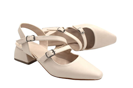 Prego (Wiesse) Kapalı Burun Çift Tokalı Alçak Topuk Kadın Ayakkabı TEN