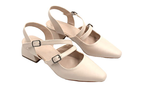 Prego (Wiesse) Kapalı Burun Çift Tokalı Alçak Topuk Kadın Ayakkabı TEN