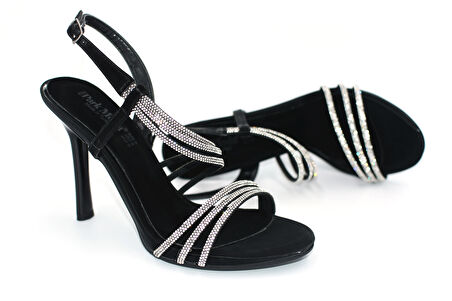 Prego (Park Moda) Taş Biye Detaylı Topuklu Kadın Saten Abiye Ayakkabı SİYAH