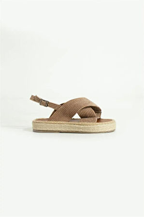 Prego Pamuk Dokuma Kadın Sandalet VİZON