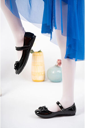 Prego Eylül Termo Kaymaz Taban Boğma Fiyonklu Cırtlı Çocuk Babet RUGAN SİYAH