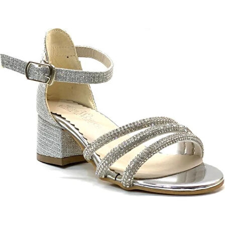 Prego Taş Biye Detaylı Tokalı Çocuk Abiye Ayakkabı GUMÜŞ