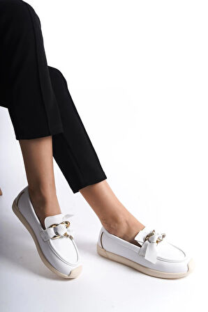 Prego Termo Kaymaz Taban Toka Detaylı Kadın Günlük Loafer Ayakkabı BEYAZ