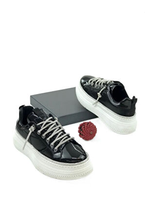 Prego (Park Moda) Taş Biye Bağcıklı Günlük Kadın Spor Ayakkabı SİYAH