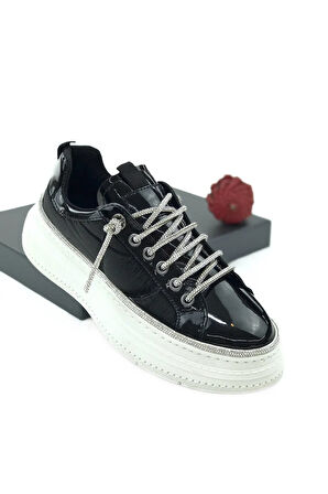 Prego (Park Moda) Taş Biye Bağcıklı Günlük Kadın Spor Ayakkabı SİYAH