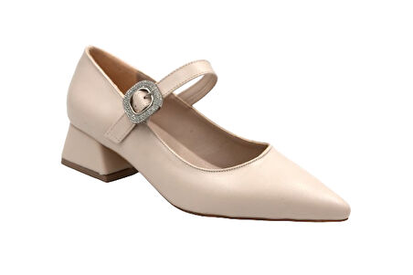 Prego (Park Moda) Kalın Topuklu Tokalı Günlük Kadın Ayakkabı BEJ