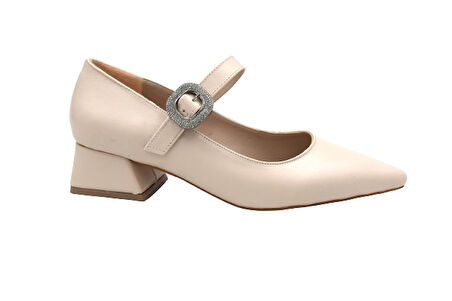 Prego (Park Moda) Kalın Topuklu Tokalı Günlük Kadın Ayakkabı BEJ