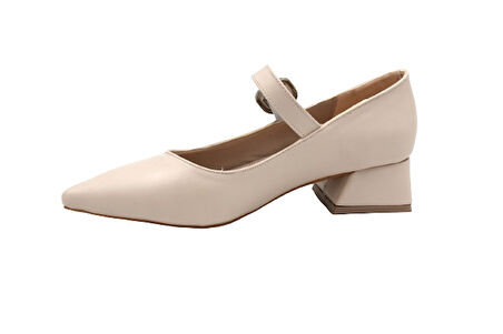Prego (Park Moda) Kalın Topuklu Tokalı Günlük Kadın Ayakkabı BEJ