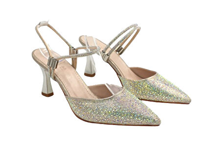 Prego (Park Moda) Damla Taşlı Burnu Kapalı Topuklu Kadın Ayakkabı ALTIN