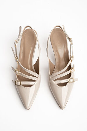 Prego (Pine Cone) 3 Toka Detaylı Topuklu Kadın Ayakkabı TEN