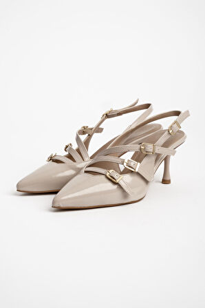 Prego (Pine Cone) 3 Toka Detaylı Topuklu Kadın Ayakkabı TEN