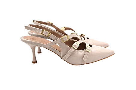 Prego (Pine Cone) 3 Toka Detaylı Topuklu Kadın Ayakkabı TEN