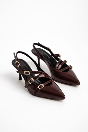 Prego (Pine Cone) 3 Toka Detaylı Topuklu Kadın Ayakkabı BORDO
