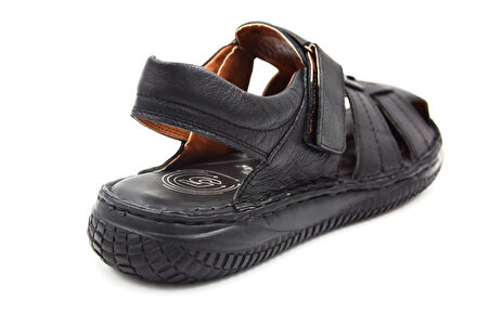 Polaris 5 Nokta 107401.M 4Fx Cırtlı İçi Dışı Hakiki Deri Poli Hafif Taban Burnu Kapalı Erkek Sandalet SİYAH