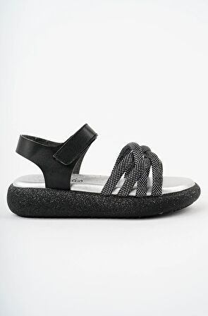 Prego (Arzen Sandalet) Poli Hafif  Taban Örgü Desenli Cırtlı Çocuk Sandalet SİYAH