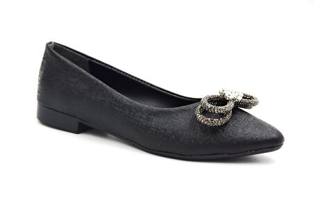 Beyaz (Shoes) Taş Biye Toka Detaylı Günlük Kadın Babet SİYAH