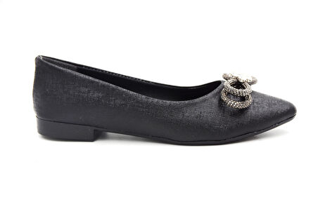 Beyaz (Shoes) Taş Biye Toka Detaylı Günlük Kadın Babet SİYAH