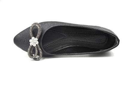 Beyaz (Shoes) Taş Biye Toka Detaylı Günlük Kadın Babet SİYAH