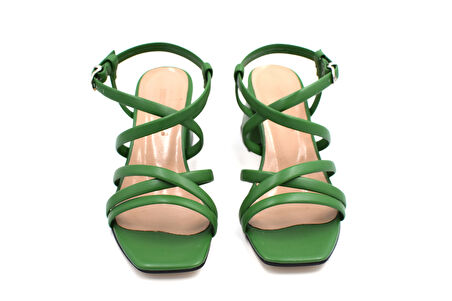 Beyaz (London) Biye Detaylı Topuklu Kadın Ayakkabı YEŞİL