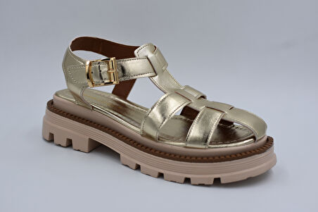 Beyaz (London) Suprays Poli Hafif Taban Kadın Sandalet ALTIN