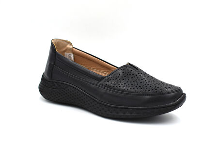 Beyaz (London) İçi Hakiki Deri Yastık Astar Poli Hafif Taban Günlük Confort Kadın Ayakkabı SİYAH