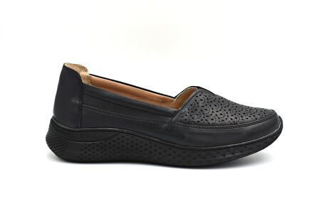 Beyaz (London) İçi Hakiki Deri Yastık Astar Poli Hafif Taban Günlük Confort Kadın Ayakkabı SİYAH