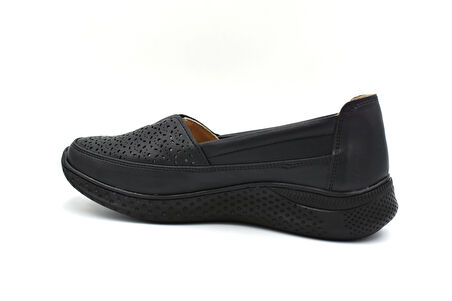 Beyaz (London) İçi Hakiki Deri Yastık Astar Poli Hafif Taban Günlük Confort Kadın Ayakkabı SİYAH