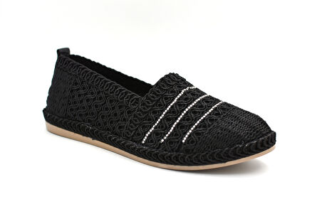 Beyaz (London) Dokuma Güklük Kadın Ayakkabı SİYAH