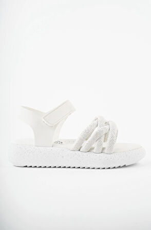 Prego (Arzen Sandalet) Poli Hafif  Taban Örgü Desenli Cırtlı Çocuk Sandalet BEYAZ