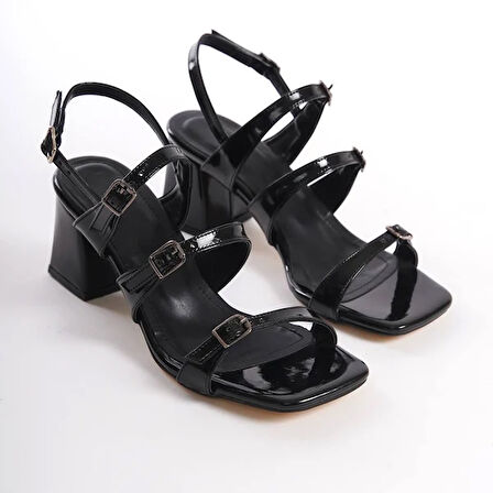 Beyaz (Shoes) Üç Tokalı Topuklu Kadın Ayakkabı SİYAH