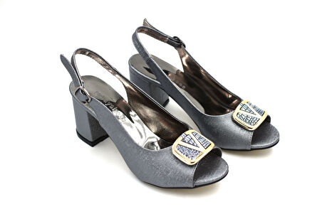 Prego (Erbay) Topuklu Toka Detaylı Kadın Abiye Ayakkabı PLATİN