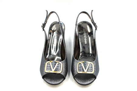 Prego (Erbay) Topuklu Toka Detaylı Kadın Abiye Ayakkabı PLATİN