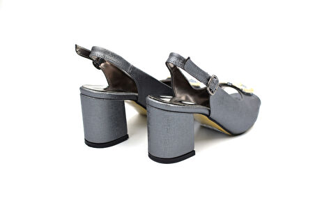 Prego (Erbay) Topuklu Toka Detaylı Kadın Abiye Ayakkabı PLATİN