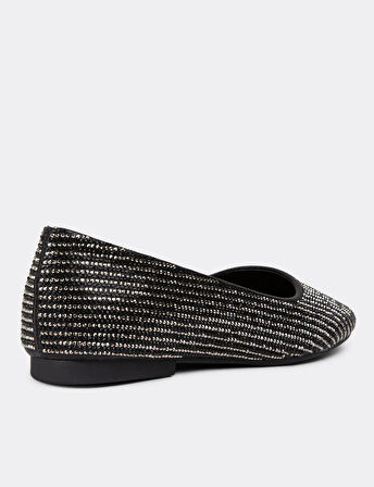 Beyaz (Shoes) Taş Detaylı Kadın Babet SİYAH
