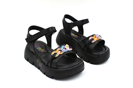 Prego (Mini Angel) Poli Hafif Cırtlı Çocuk Sandalet SİYAH