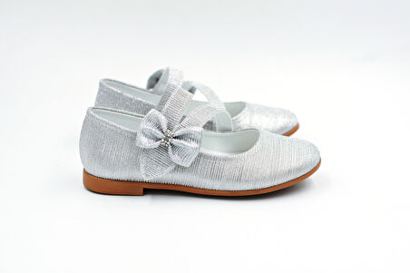 Beyaz (Ortaç Kids) Termo Kaymaz Taban Cırtlı Ortapedik Kız Çocuk Babet GUMÜŞ