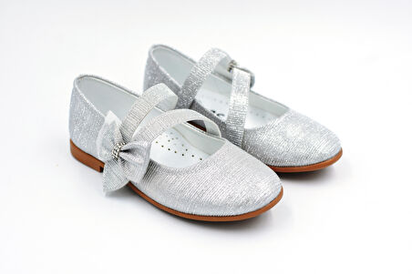 Beyaz (Ortaç Kids) Termo Kaymaz Taban Cırtlı Ortapedik Kız Çocuk Babet GUMÜŞ