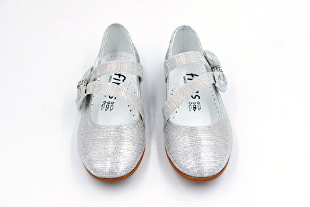 Beyaz (Ortaç Kids) Termo Kaymaz Taban Cırtlı Ortapedik Kız Çocuk Babet GUMÜŞ