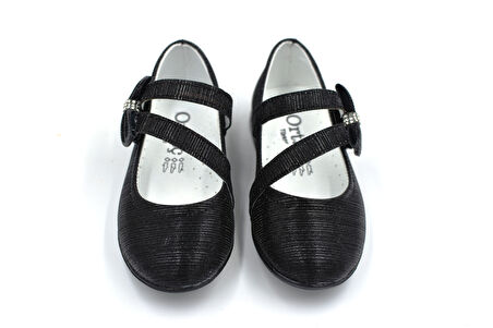 Beyaz (Ortaç Kids) Termo Kaymaz Taban Cırtlı Ortapedik Kız Çocuk Babet SİYAH