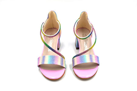 Beyaz (Mini Women) Çok Renkli Yaş Biyeli Topuklu Kız Çocuk Abiye Ayakkabı ÇOK RENKLİ