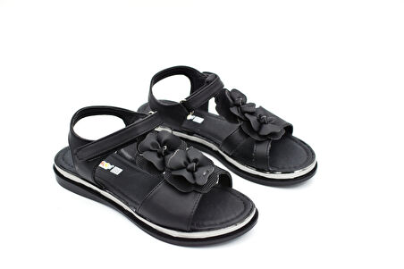 Prego (Vetta) Çiçek Desenli Çocuk Sandalet SİYAH